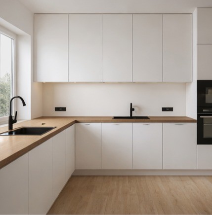 Minimalistická bílá s dřevěnou deskou (I)